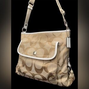 Coach Kyra Daisy Convertible Bag in Tan & White